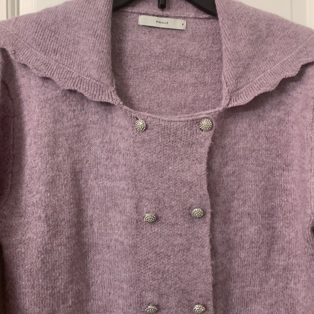 Lavender Pigalle cropped sweater (London wool Alpaca blend) rhinestone buttons